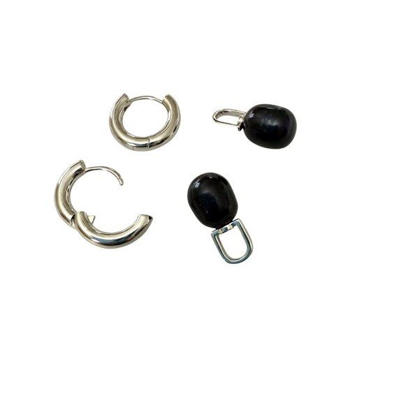 NOC Luv AJ Blue Pearl Amalfi Huggies Earrings Silver 2 in 1 Freshwater Pearl - Picture 9 of 15